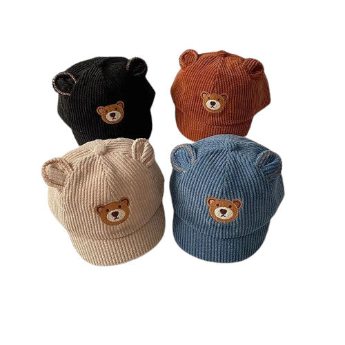 blue corduroy baby bear cap